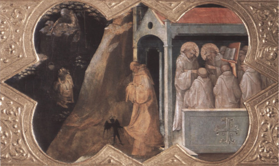 Рис.1. Лоренцо Монако. Святой Бенедикт в Сакро-Спеко. Ок. 1410-13. Галерея Уффици, Флоренция